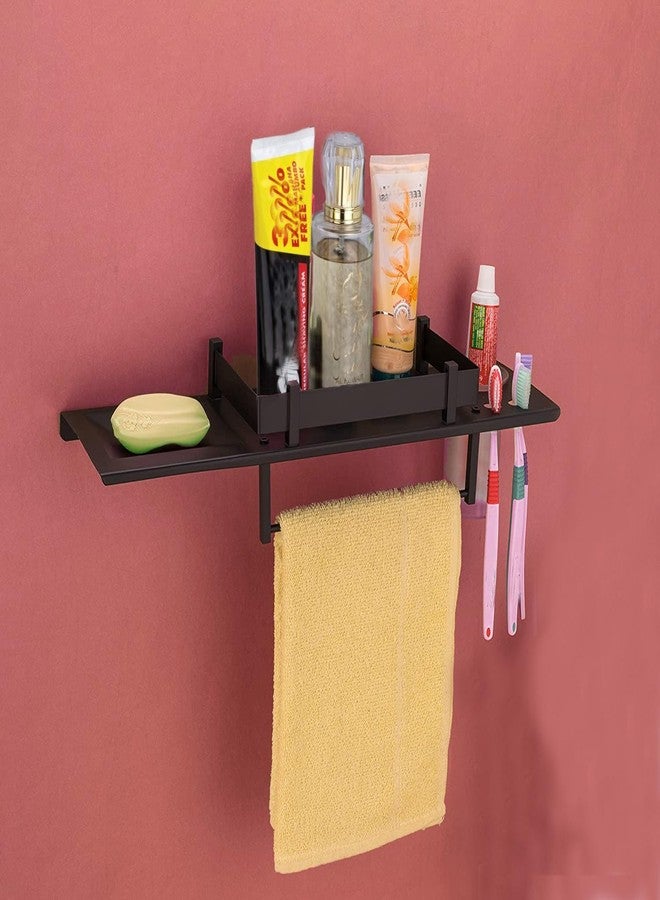 HANDY Black Bathroom Accessories Stainless Steel Black Bathroom Shelf with Towel Ring Multipurpose Shelf with Soap Dish and Toothbrush Holder All in One Shelves 18 X 5 Inch - Image 2